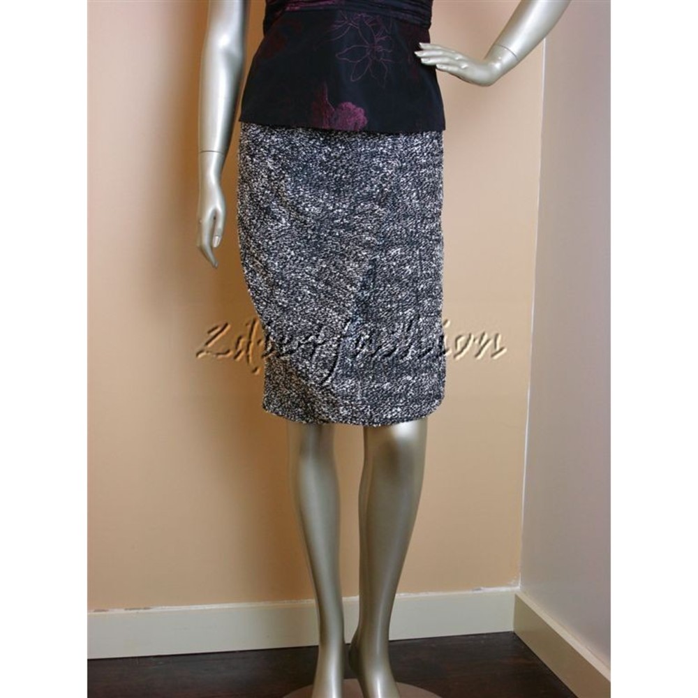 $995 NWT MICHAEL KORS Black White Tweed Boucle Pleated Straight Skirt 2